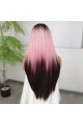 Koyu Kestane Pembe Ombreli Fiber Sentetik Tül Peruk