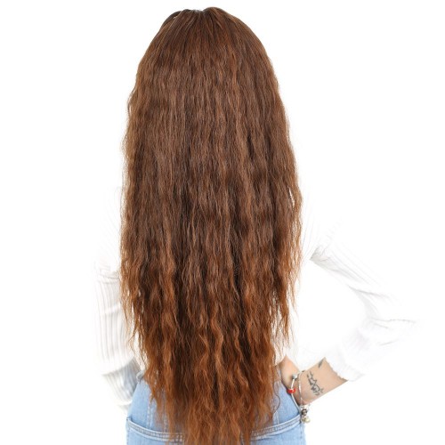 Uzun Perçemli Kabarık Dalgalı Fiber Sentetik Peruk - Kahve Karamel