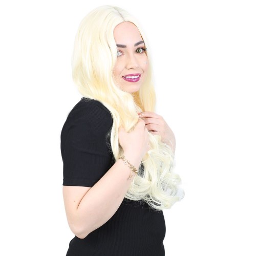 Yoğun Dalgalı Fiber Sentetik Uzun Perçemsiz Peruk - Açık Platin