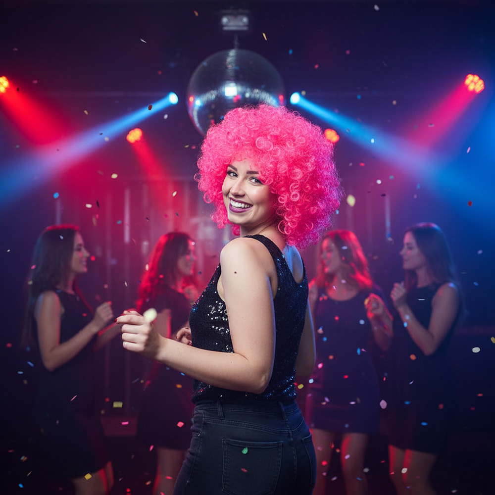 Animasyon Parti Ve Palyaço Peruğu - Neon Pembe