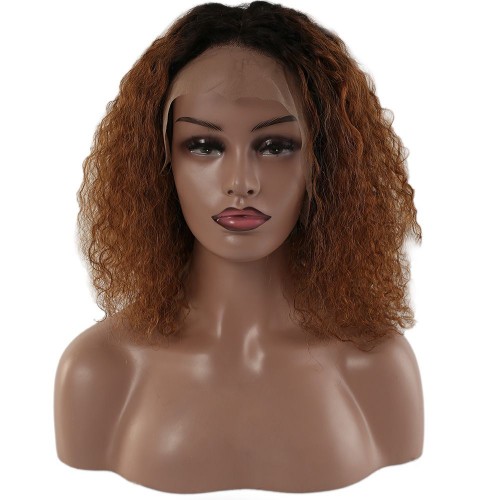 Siyah Kahve Ombreli Gerçek Afro Dalgası Tül Peruk 45-50cm