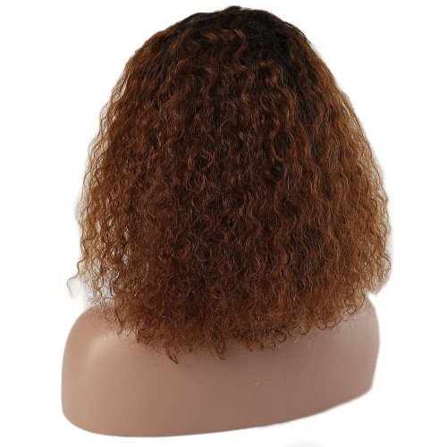 Siyah Kahve Ombreli Gerçek Afro Dalgası Tül Peruk 45-50cm