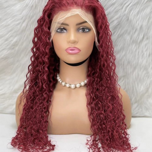 Gerçek Front Lace Tül Peruk - Su Dalgası - Koyu Kızıl 70-75cm