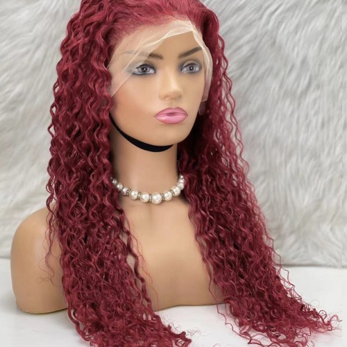 Gerçek Front Lace Tül Peruk - Su Dalgası - Koyu Kızıl 70-75cm