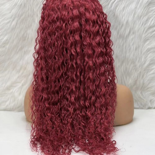 Gerçek Front Lace Tül Peruk - Su Dalgası - Koyu Kızıl 70-75cm