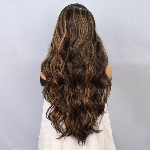 Siyah Kahverengi Ombreli Işıltılı Fiber Sentetik Front Lace Tül Peruk