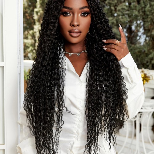 Afro Dalga Fiber Sentetik Tül Peruk - Siyah