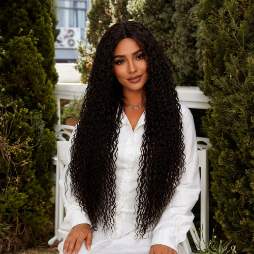 Afro Dalga Fiber Sentetik Tül Peruk - Koyu Kestane