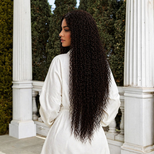 Afro Dalga Fiber Sentetik Tül Peruk - Koyu Kestane