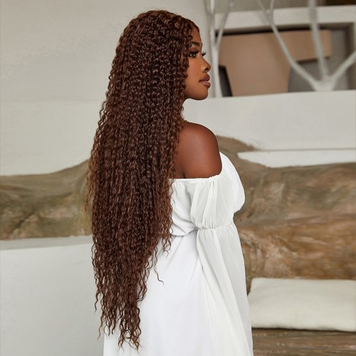 Afro Dalga Fiber Sentetik Tül Peruk - Açık Kahve