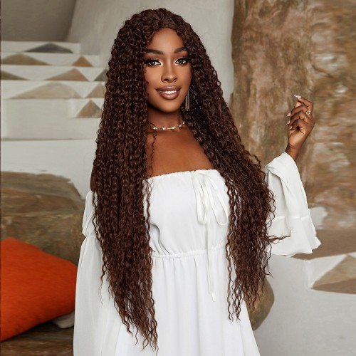 Afro Dalga Fiber Sentetik Tül Peruk - Açık Kahve