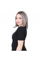 Kısa Düz Gerçek Tül Peruk - Siyah Koyu Gri Ombreli 25-30cm