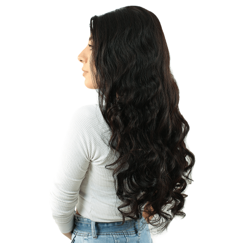 Gerçek U Lace Tül Peruk - Dalgalı - Siyah 75-80cm