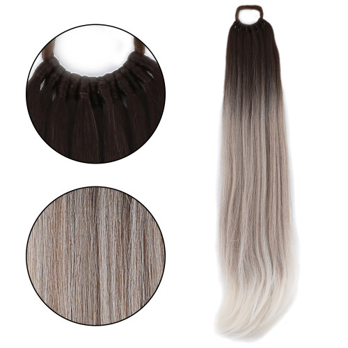 Lastik Tokalı At Kuyruğu Düz - Koyu Kumral / Gümüş Platin Ombre